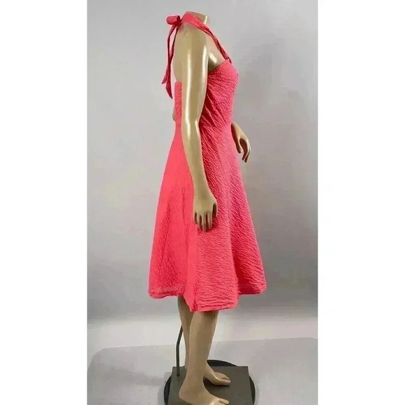 J. Crew Dress 6 Pink Halter Sundress Seersucker Sleeveless Zip Knee Length Lined - Picture 4 of 11